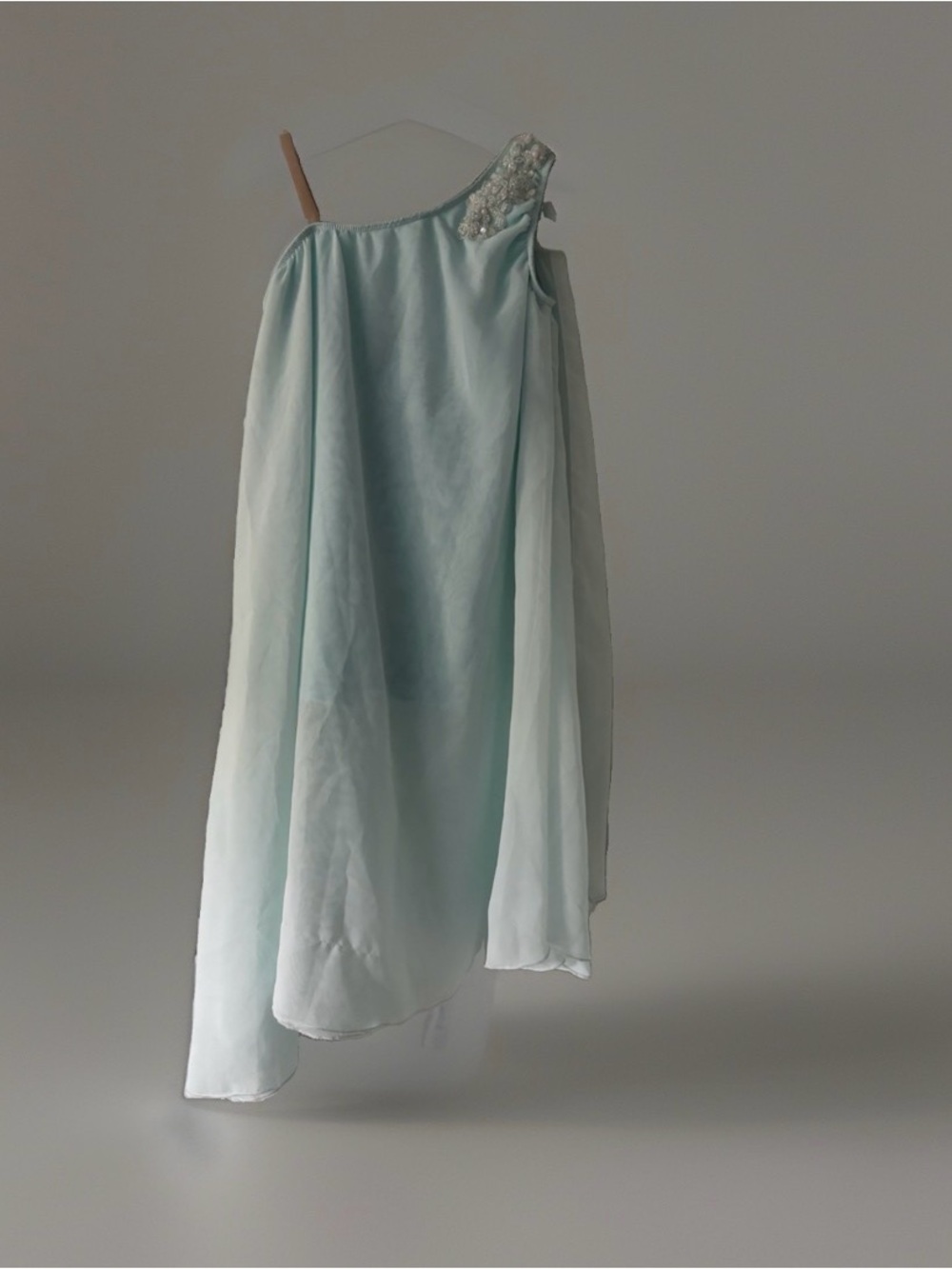 Pale Aqua asymmetrical One-Shoulder Chiffon ballet dress Beaded Strap adult Smal